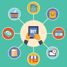 Flat concept of e-commerce shopping and buying