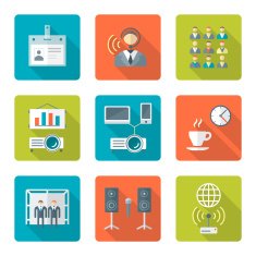 flat style conference presentation icons set