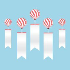 red balloons and white ribbon labels background