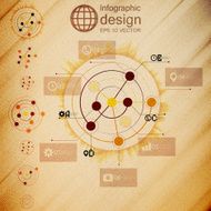 Set of Abstract network with circles infographic design wooden background