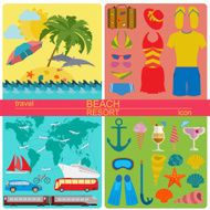 Travel Vacations Beach resort set icons N6