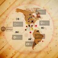 North and South America map infographic design illustration wooden background