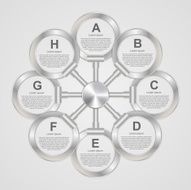 Metal business options infographics design with chrome steel surface