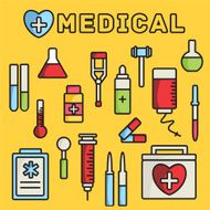 lines style medical equipment set icons concept background N3