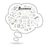 Doodle speech bubble icon with business infographics isolated vector illustration N2