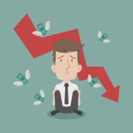 Businessman fail and money flying