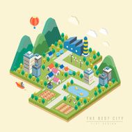 3d isometric infographic with lovely city