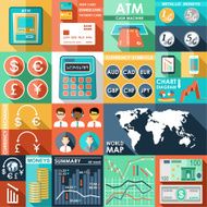 Set of flat design icons with financial infographics N2