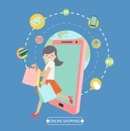 Info graphics Girl Online shopping with smartphone - vector