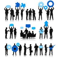 Business team social networking with blue bubble