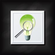 Light Bulb and Magnifying Glass On A Square Blackboard Icon N2