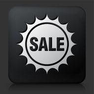 Black Square Button with Sale Tag Icon