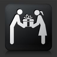Black Square Button with Couple Holding a Gift
