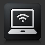 Black Square Button with Laptop Wi-Fi Icon