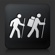 Black Square Button with Two People Hiking