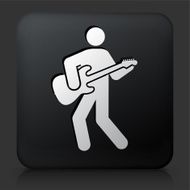 Black Square Button with Person Playing Guitar