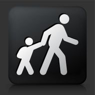 Black Square Button with Parent Walking Child to School N2