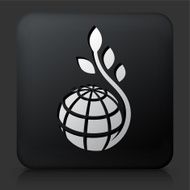 Black Square Button with Globe and Plant Stem