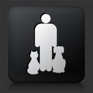 Black Square Button with Cat and Dog Next to Owner