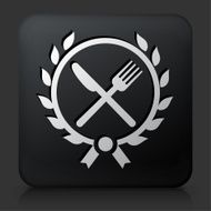 Black Square Button with Fork &amp; Knife Emblem Icon