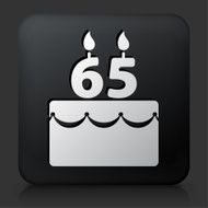 Black Square Button with 65 Years Birthday Cake