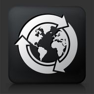 Black Square Button with Recycle Globe