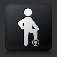 Black Square Button with Child &amp; Soccer Ball N2
