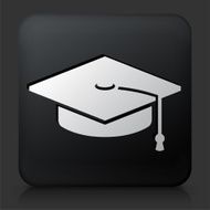 Black Square Button with Graduation Hat N2