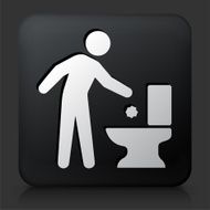 Black Square Button with Throwing Away Trash