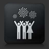 Black Square Button with People and Fireworks