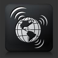 Black Square Button with Global Connection Icon