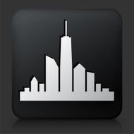 Black Square Button with City Skyline