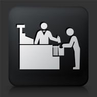 Black Square Button with Cashier and Customer