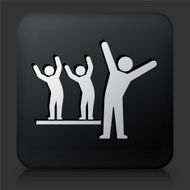 Black Square Button with Stick Figures Streching