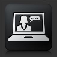 Black Square Button with Computer Communication N3