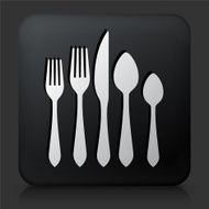 Black Square Button with Silverware Set