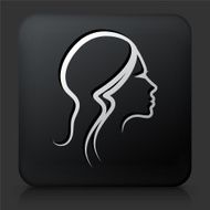 Black Square Button with Woman Face Icon