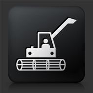Black Square Button with Combine Harvester