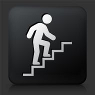 Black Square Button with Stick Figure and Stairs