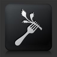 Black Square Button with Fork and Salad