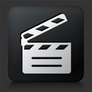 Black Square Button with Movie Clapper