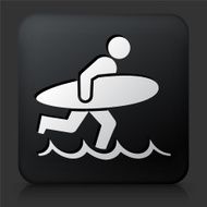 Black Square Button with Surfer Running