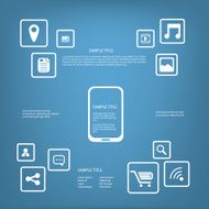 Smartphone or tablet infographics vector illustration with applications buttons and