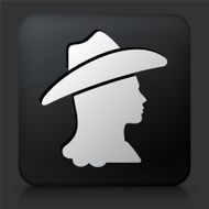 Black Square Button with Cowgirl Icon N2