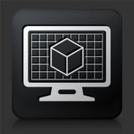 Black Square Button with 3D Cube on Desktop Screen