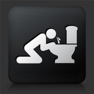 Black Square Button with Puking Toilet Icon