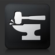 Black Square Button with Blacksmith Anvil &amp; Lump Hammer Icon
