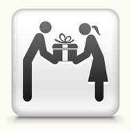 White Square Button with Couple Holding Gift N2