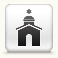 White Square Button with Synagogue