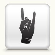 White Square Button with Rock &amp; Roll Hand Icon N2